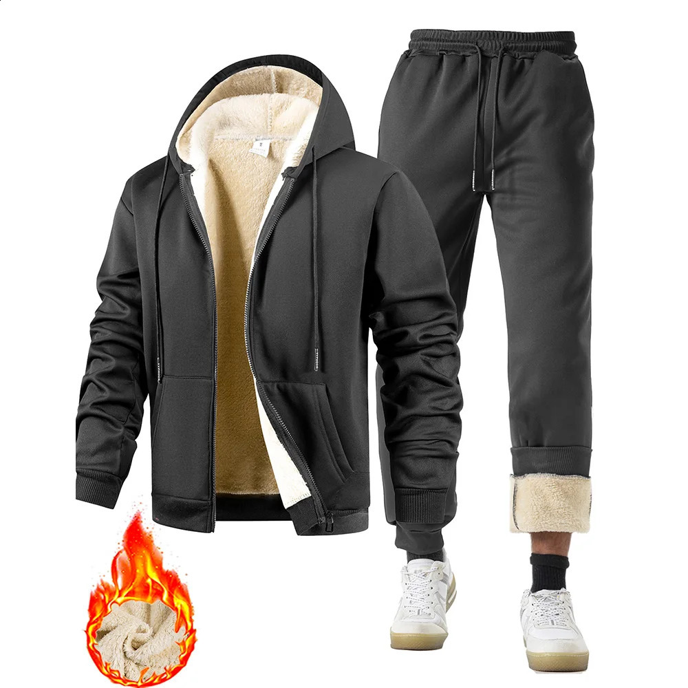 Mens Suit TwoPiece Tracksuit Plush Thickened Warm Sports JacketTrousers Winter Outdoor Casual Hoodie Sportswear 251021