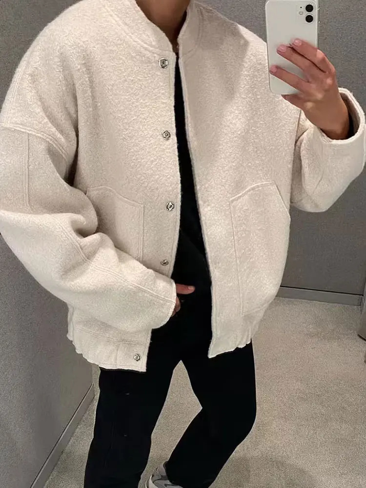 HH 2025 Womens Winter Street Jacket Solid Color Pocket SingleBreasted Versatile Casual Cardigan Top 251018