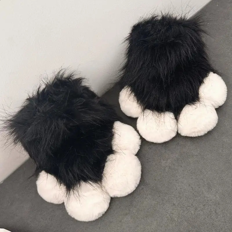 Plush Furry Cat Claw Gloves Faux Fur Fox Paws Mittens for Halloween Cosplay Costume Accessories Gloves 251021