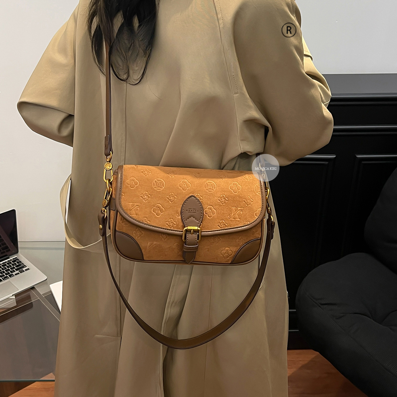 Luxury Brand Designer Bag Monica Qiqi Suede Embossed Large Capacity Shoulder Crossbody Small Square Bag For Women 2025 New Model