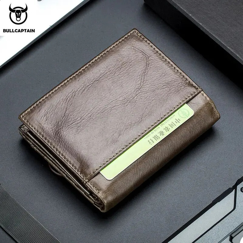 BULLCAPTAIN Men RFID Blocking Bifold Wallet Genuine Leather Card Holder Wallets with 15 Card Slots251023