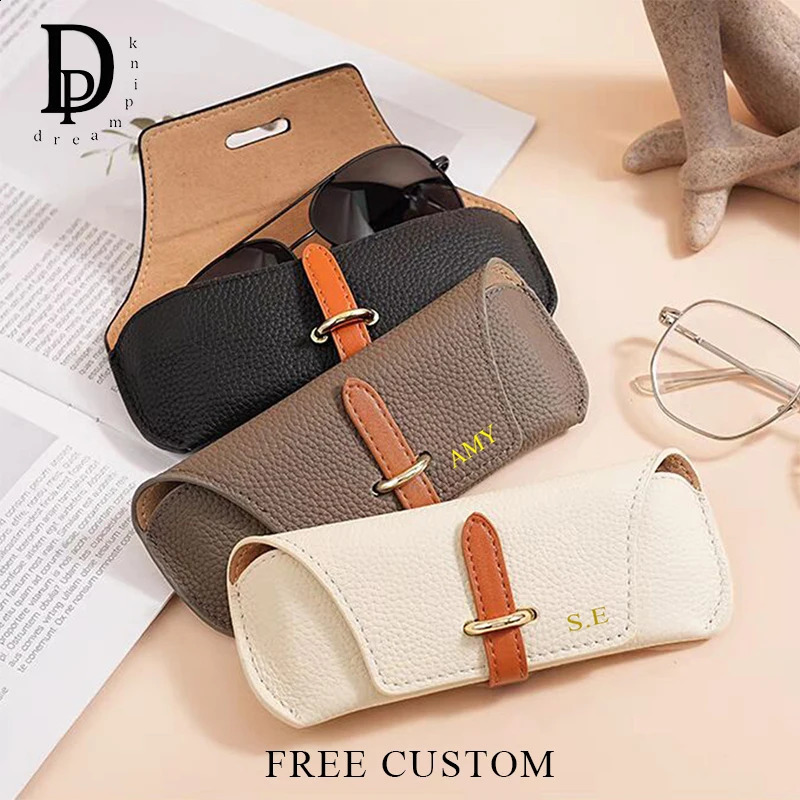 Leather Custom Initials Glasses Bags Woman Portable Protective Travel Sunglasses Case Engrave Name Fashion Cosmetic Bag251023
