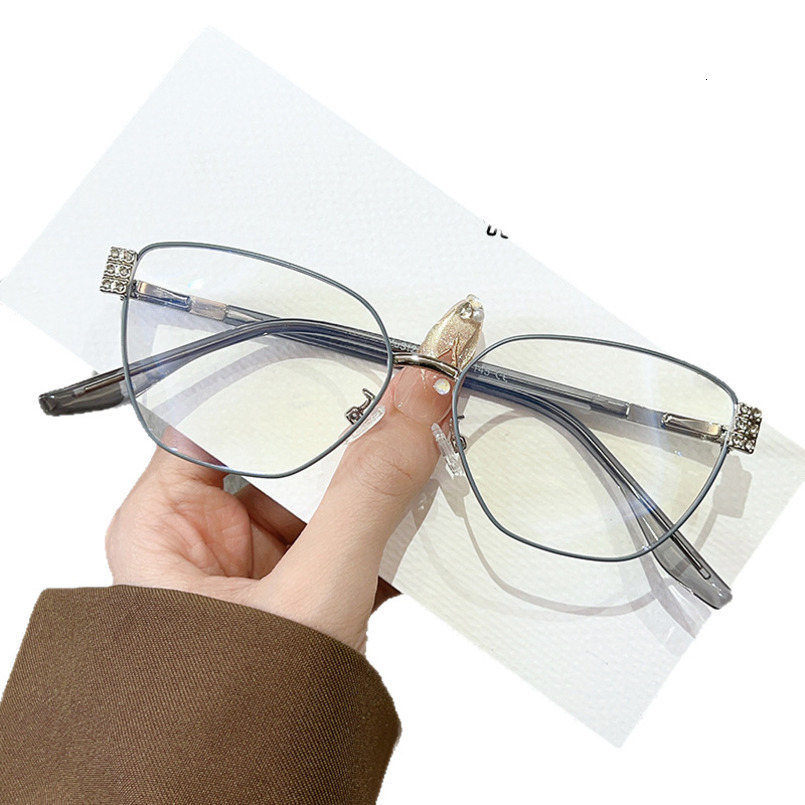 Diamond-Encrusted New Unisex Versatile Metal Frame Internet Celebrity No-Makeup Face-Shaping Decorative Non-Prescription Prescription Glasses