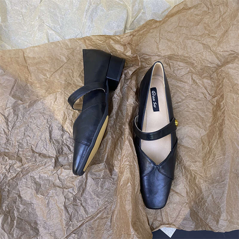 Designer Shoe 2025 Spring and Autumn Solid Color Gentle Slip-On with Chunky Heels French Mary Jane Shoes Women's to Match Dresses Versatile Comfo