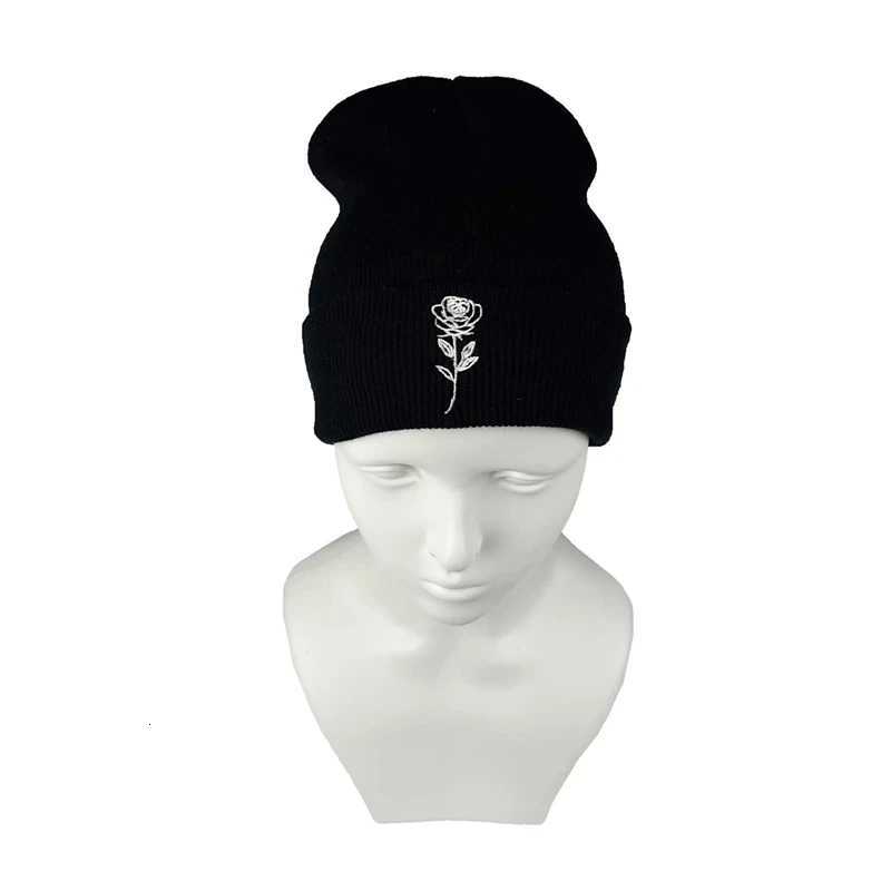 Autumn Winter Rose Floral broidery Sklies Beanies Hats Outdoor Warm Plover Knit Hat Coup Unisex Bonnet HatW251023
