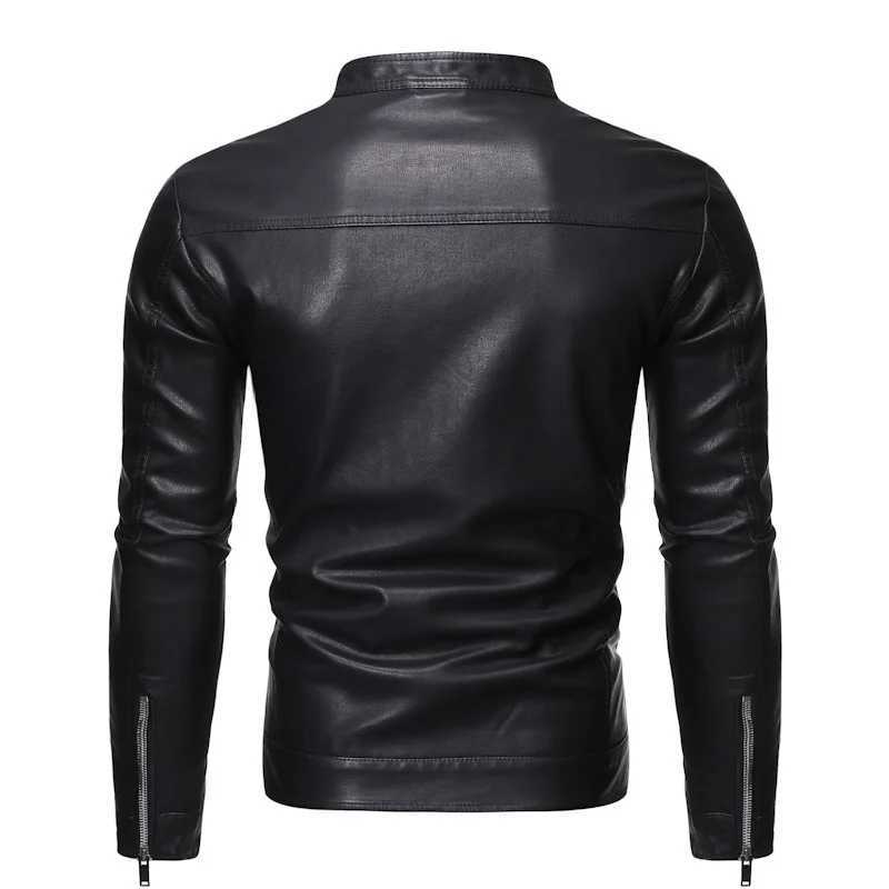 Mens standing collar leather jacket autumn oversized slim motorcycle cycling suit winter thickened PU leather work clothes W251023