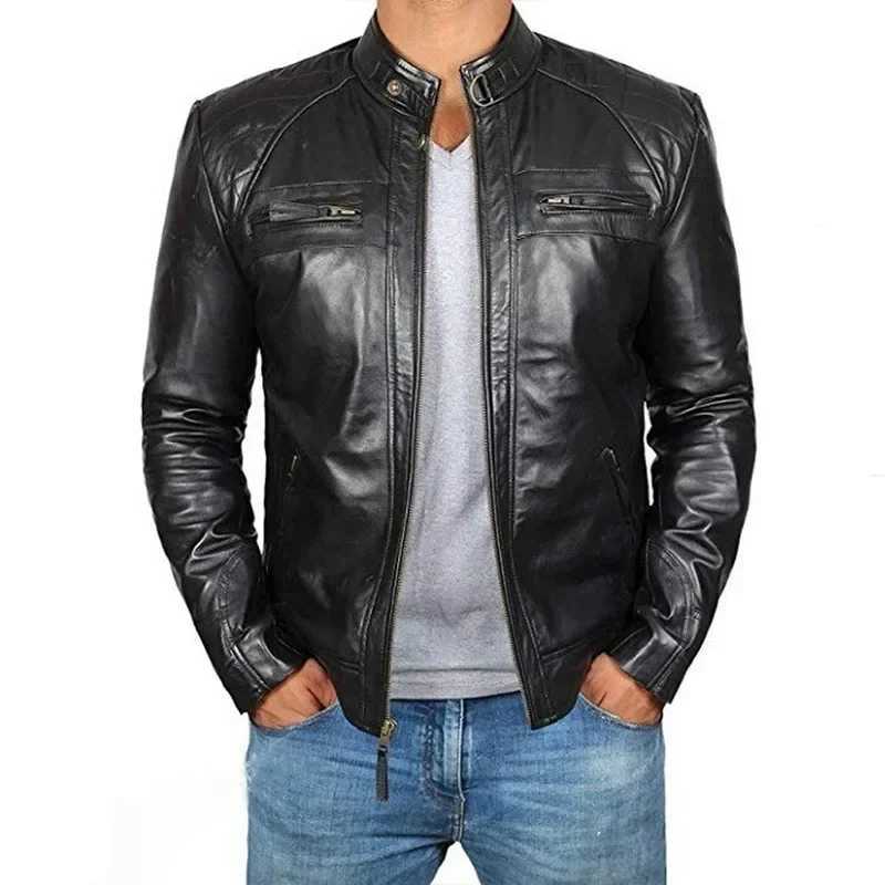 2022 Men Leather Jacket Teenagers Stand Collar Punk Men Motorcycle Leather Jacket Brown Leather Jacket Chaqueta De Los Hombres W251023