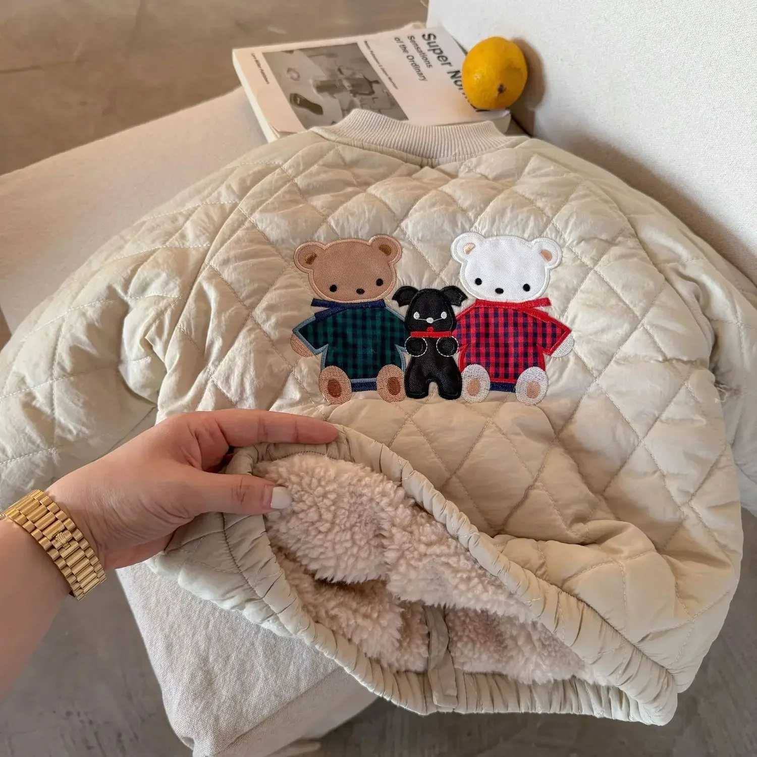 Cartoon Embroidery Bear Kids Jacket Winter Plush Childrens Clothing Outerwear Coats Thicken Warm Girls Boys Cotton Down Parkas Y251023