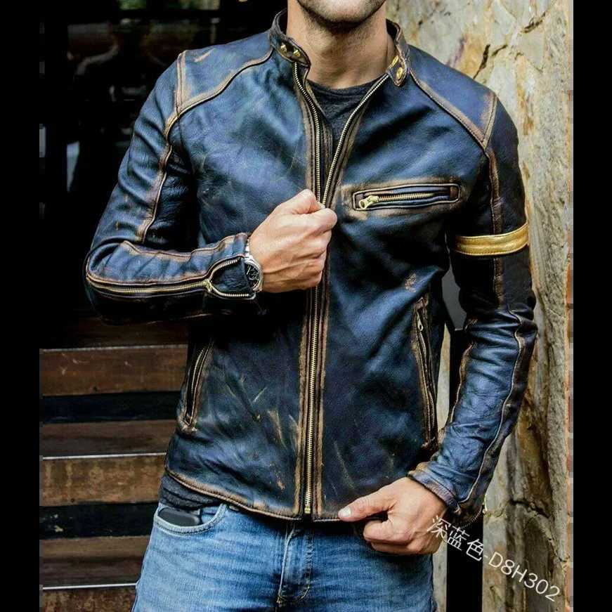 Mens Black Biker Vintage Distressed Cafe Racer Leather Jacket Motorcycle Classic Biker Jacket Motor Autumn Street Coats W251023