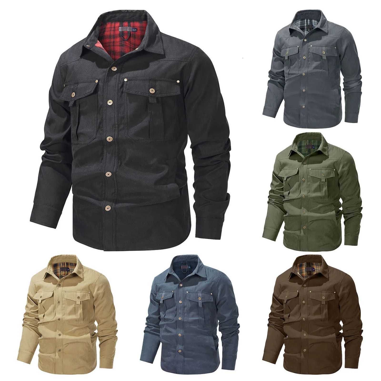 Mens Plus Size Lapel Plaid Flannel Casual Jacket European And Retro Foreign Trade Winter Warm Thickened Solid Color Jacket W251023