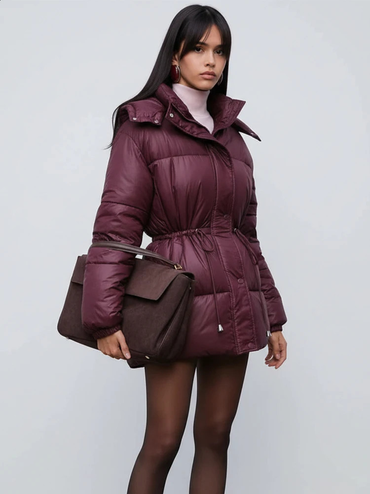 Casual Waistcinching Thicken Cotton Coat Women Fashion Zipper Long Sleeve Lace Up Hooded Coats Winter Warm Lady Outerwears 251021