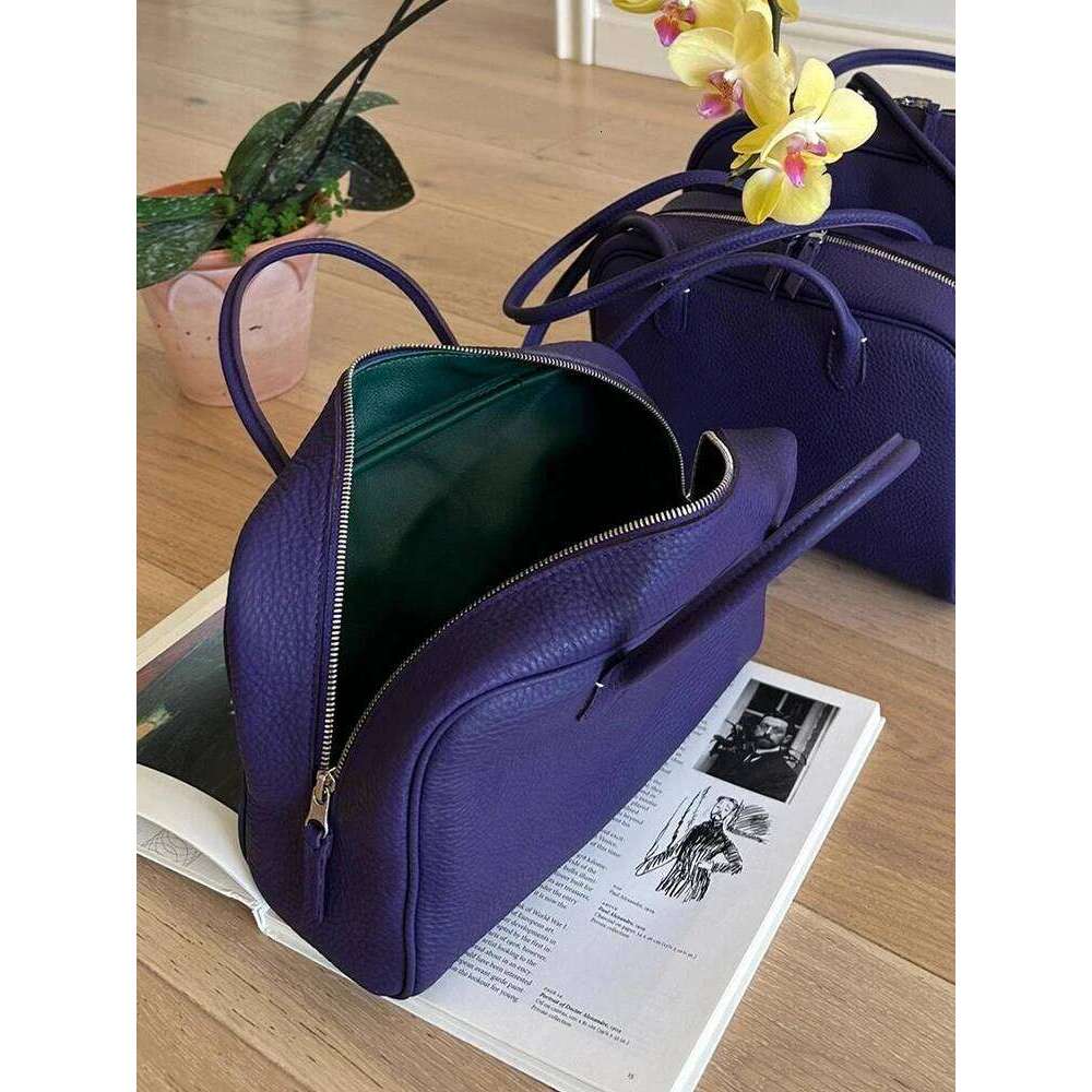 Purple Genuine Leather Tote Women's 2025 New High-End Handbag Single oulder Slant Cross Bowling Boston Bag Soft Handle