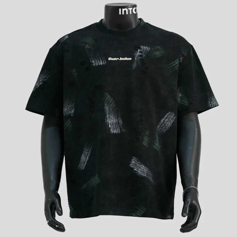Broken hole short sleeved Tshirt mens 2025 summer fashion trend brand highend retro cool graffiti casual topXJ251023