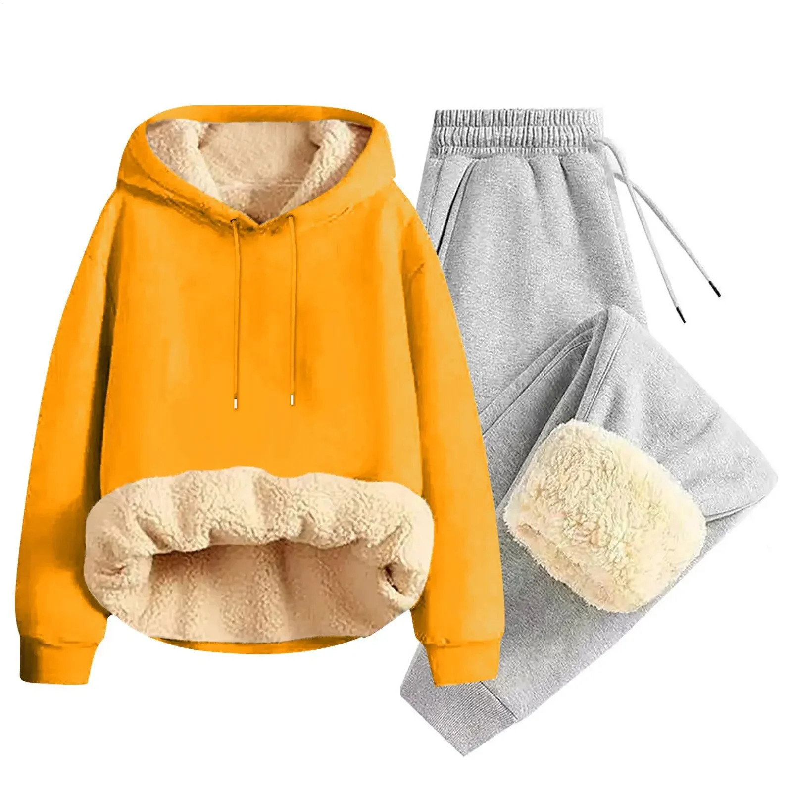 Thickened Lamb Velvet Hoodie Set Mens Winter Warm Clothing Korean Style Large Size Sweatshirt Combo Comfortable Padded Jacket 251023