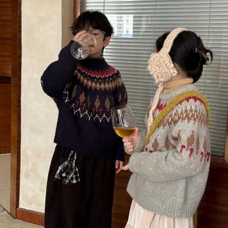 2025 Winter New Children Long Sleeve Knitted Sweater Girls Thick Fel Island Pullover Boys Casual Knitwear Kids Warm Clothes C251023