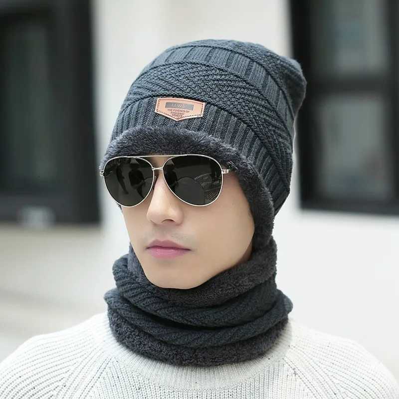 Winter hat mens warm and cold resistant with thick woon hat cotton hat cycling knitted hat neck protection scarf twopiece seW251023