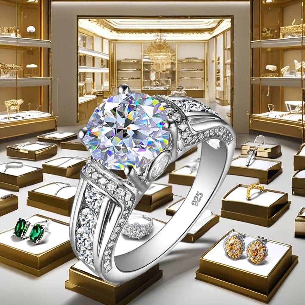 AKICE 925 Sterling Silver Moissanite Engagement Ring for Women Trendy Wedding Jewelry with Natural Diamond Accents