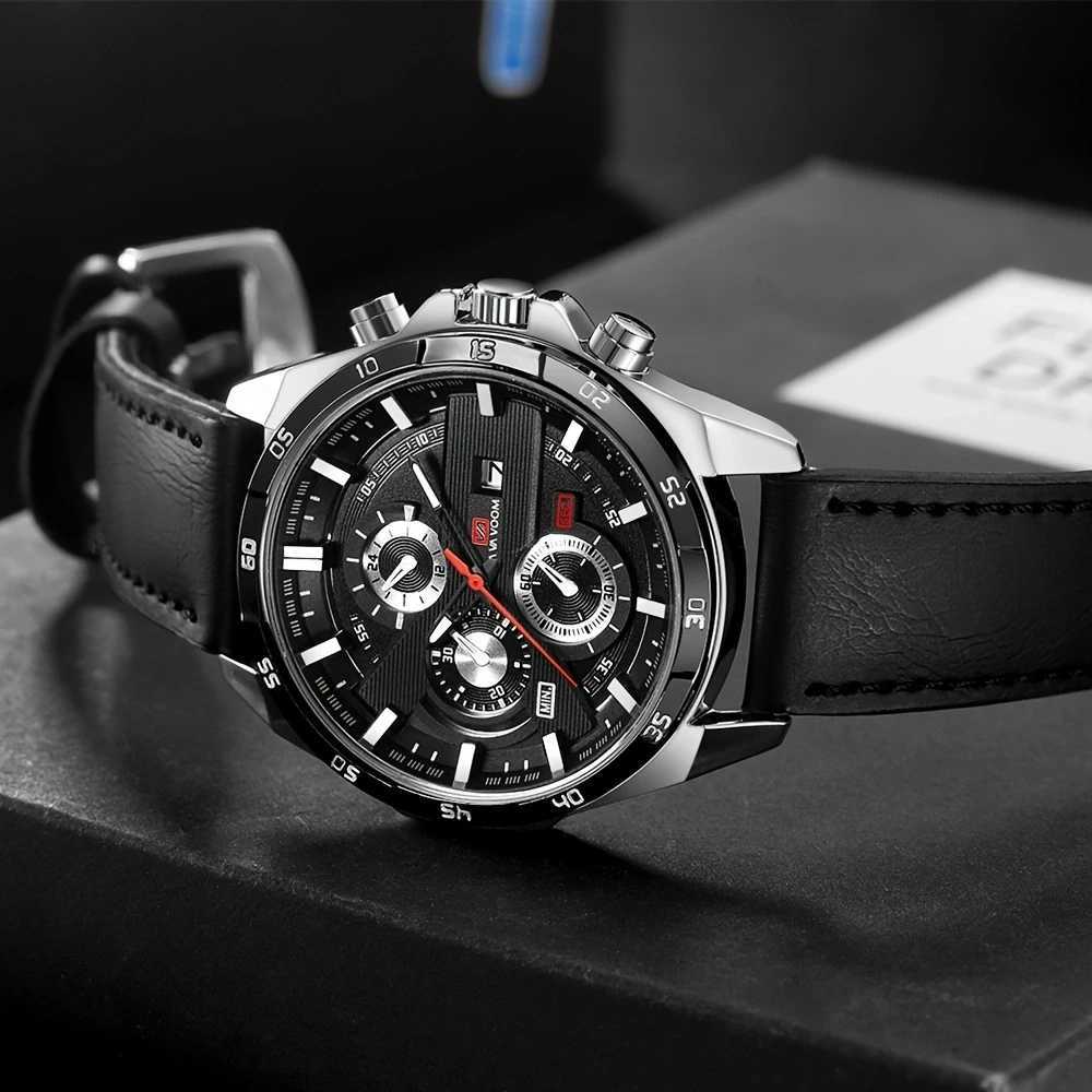 Black Leather Watch Top Brand Motorsport Series 46mm Large Military Style Quartz Movement Decorative Calendar Watch reloj hombreL251023