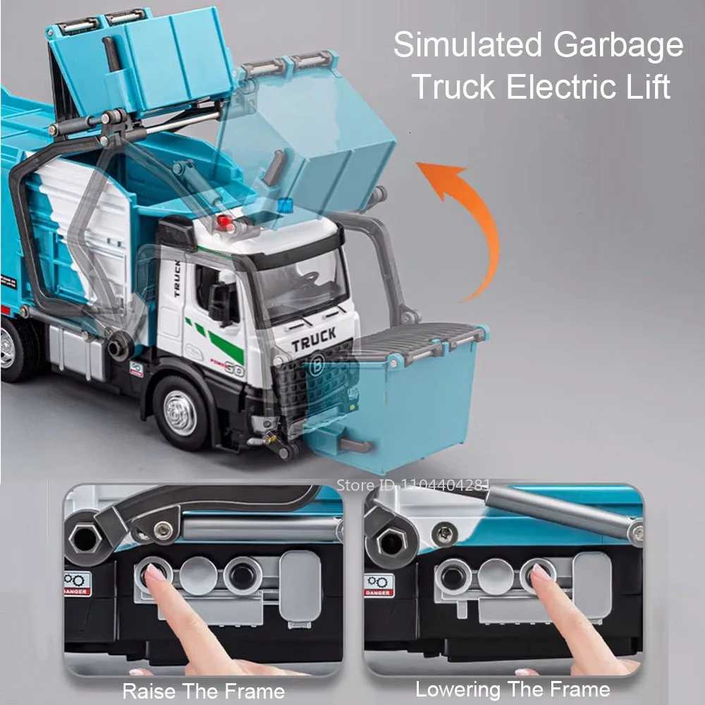 118 Electric Sanitation Garbage Truck Toy Cars Model Alloy Water Tanker Diecast Light Sound Vehicle Childrens Educational ToysT251023