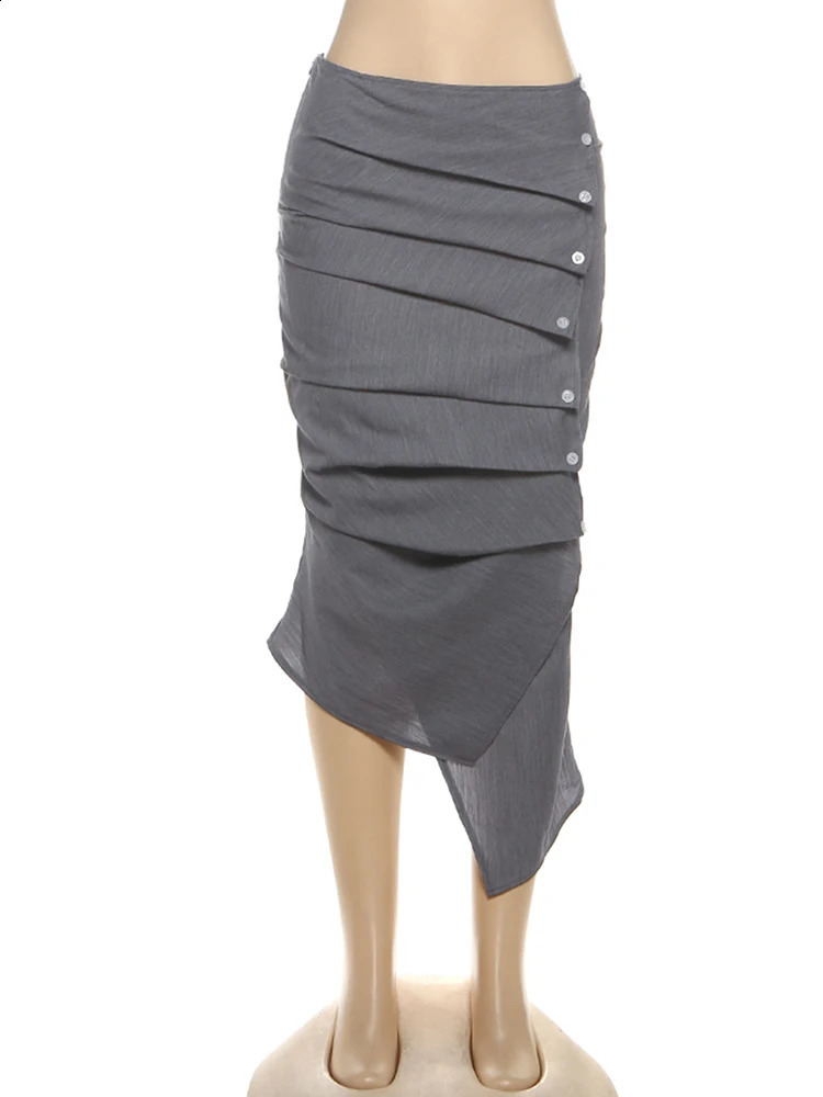 Nibber Button Folds Skirts Women Irregular Hem Skinny Office Style Commute Simple Classic Autumn Trend Street Elegant Outfits 251022