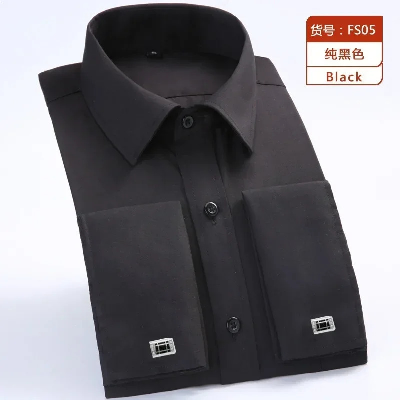 Quality Gentle Formal Mens French Cuff Dress Shirt Men Long Sleeve Solid Striped Style Mens Shirts Cufflink Include Plus Size 251021