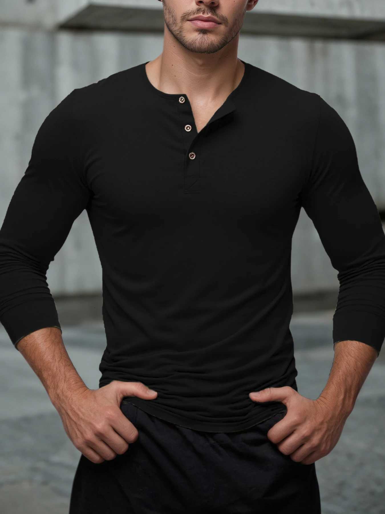 Henley Neck TShirt Men Basic Breathable Mens Long Sleeve Tops Tee Shirts Spring Autumn Casual Solid Color Button T ShirtsXJ251023