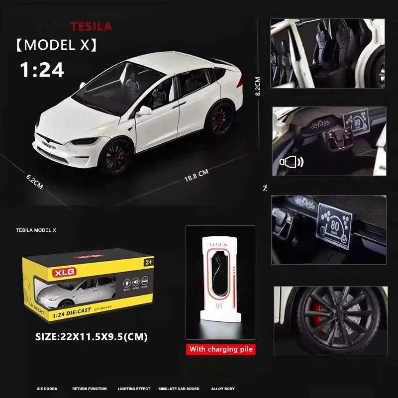 New 124 Simulation Tesla X Alloy Car Model Sound And Light Pull Back Toy Car Metal Electric Car Boy Collection Decoration GiftT251023