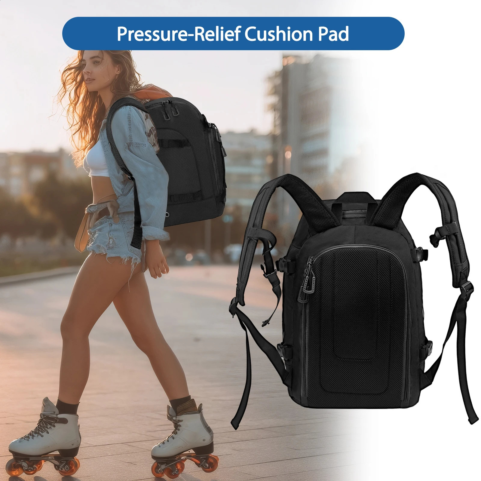 WOLT Roller Skate Bag for Women Men Ice Skate Bag Backpack with Top Helmet Pocket for Roller Blade Fits Shoes Up To Us Mens 13 251021