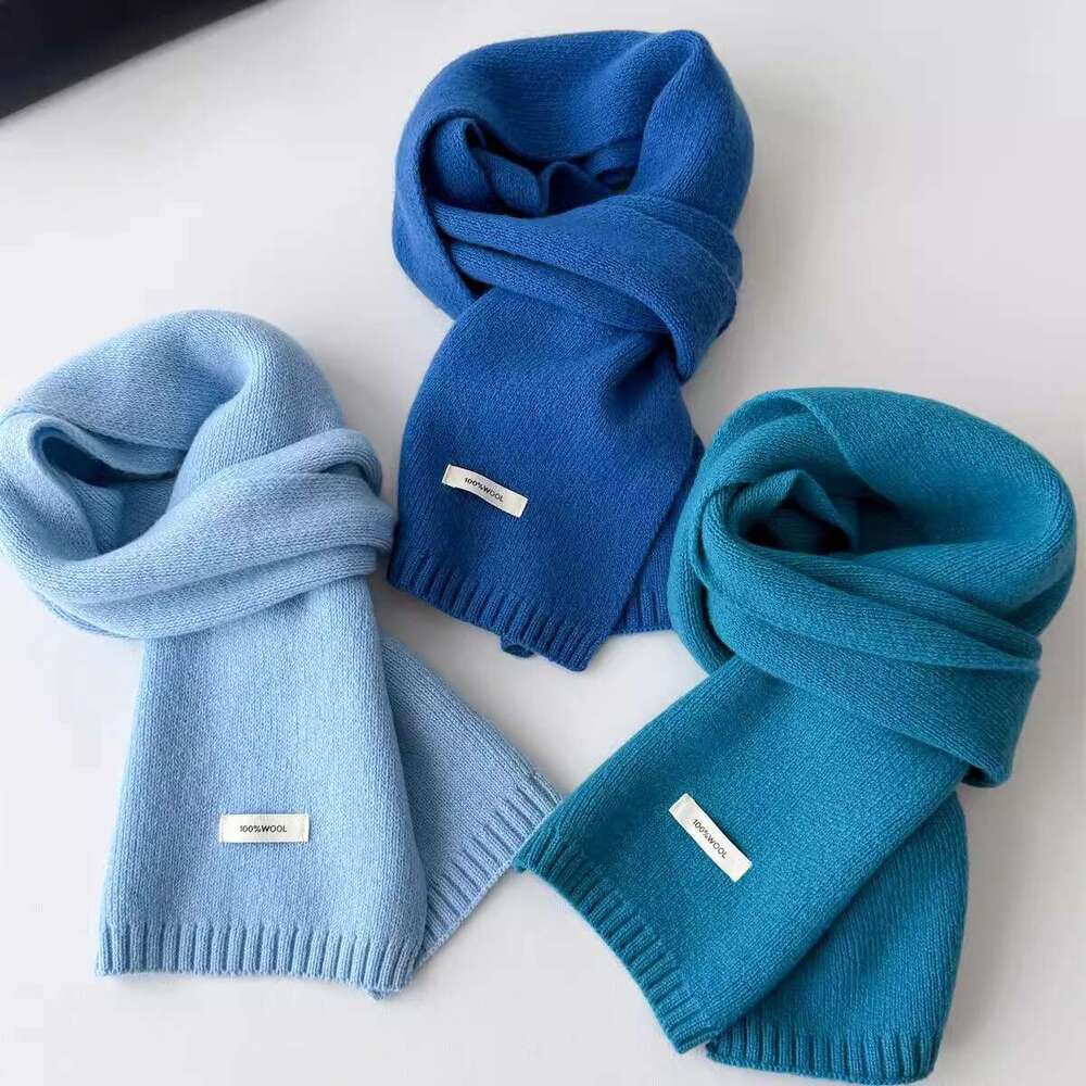 100% Pure Wool Knitted Scarf for Men Women, Autumn and Winter Versatile, Oversized, Thickened, Warm, Solid Color, Korean Style Cashmere Neck Warmer