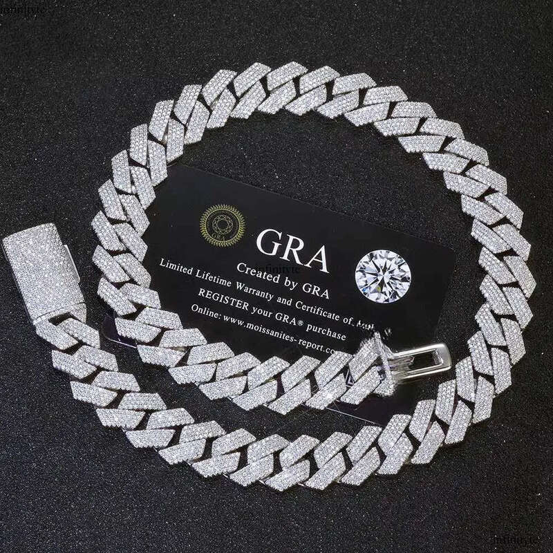 15MM Iced Out Necklace Men Hip Hop Jewelry Shiny VVS Moissanite Dia Sterling Sier Cuban Link Chain 111