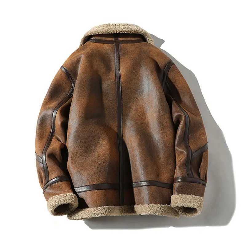 2025 New Vintage Velvet Lamb Wool Mens Jacket FleeceLined and Thickened Winter Motorcycle Leather Coat W251023
