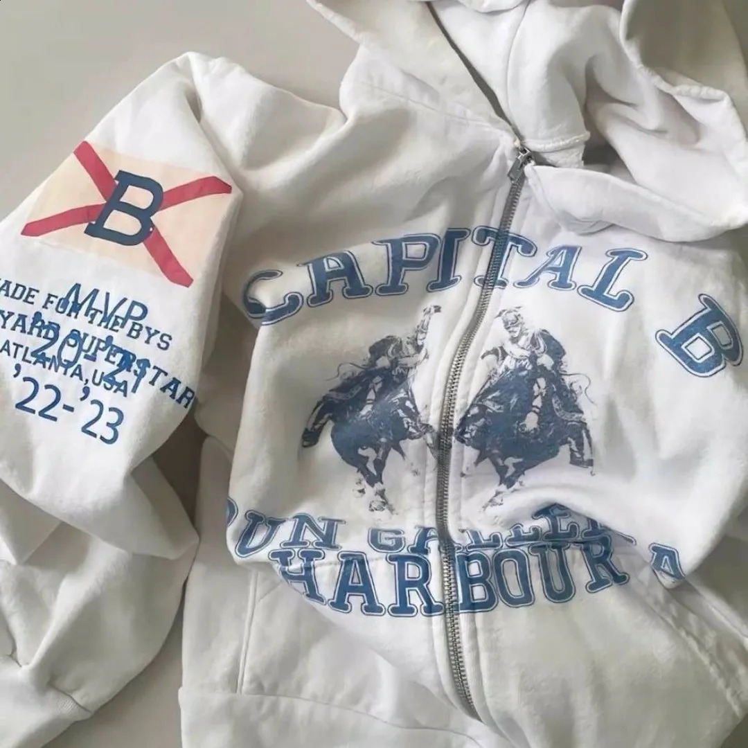 Streetwear Zipper Hoodie Mens Womens White Harajuku Gothic Vintage Letter Graphic Print Sweatshirts Casual Hip Hop Y2K Clothing 251022