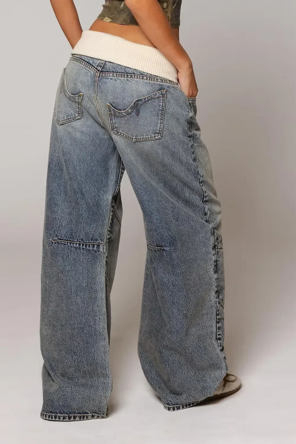Y2K Hiphop Stitching Fashion Joker Retro Jeans Female Korean Casual Simple Dress Essential Wideleg Pants Loose Overalls 251022