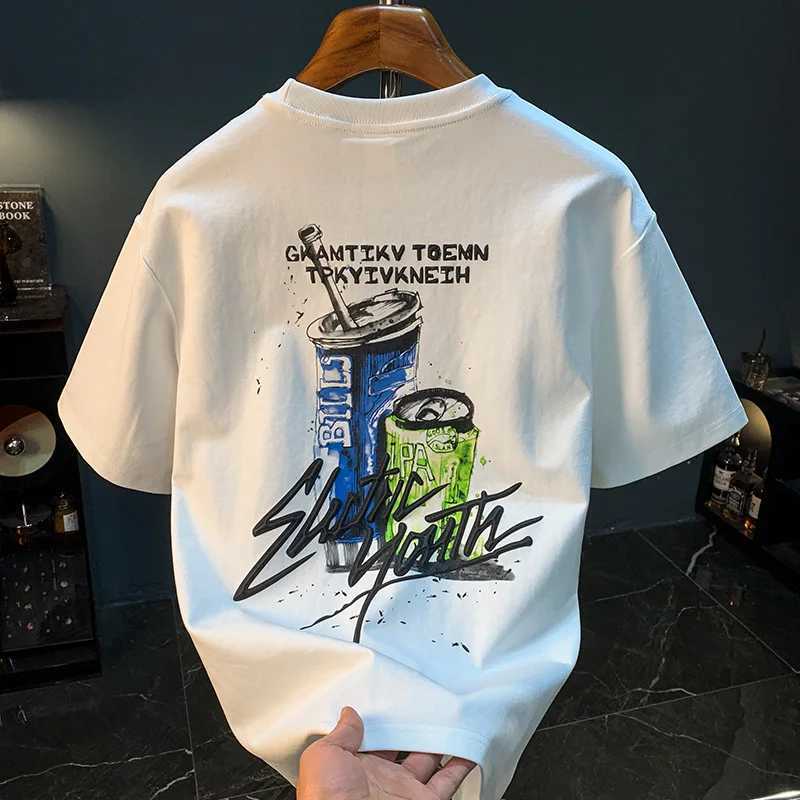 Summer printed Tshirt for men in 2025 thin trendy loose plus size versatile round neck short sleeved topXJ251023