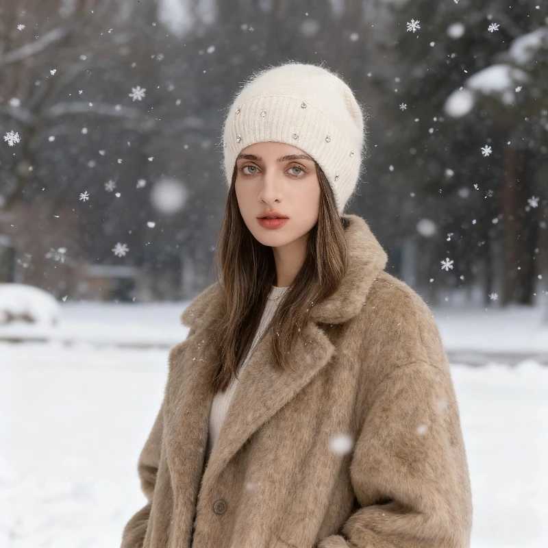 1pc women fleece Winter beanie Hat with diamond DecorationBlend Warm Cap Y2K Female Casual Streetwear Knitted Hat for outdoorXJ251023