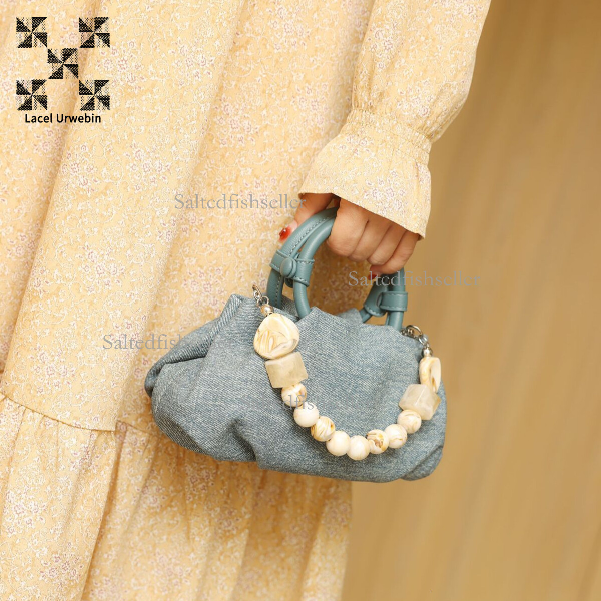 Lacel Urwebin Designer Luxury Women's Handbag Summer Fashion Cowboy Handbag Versatile Simple Beaded Single Shoulder Crossbody Bag Chinese Style M