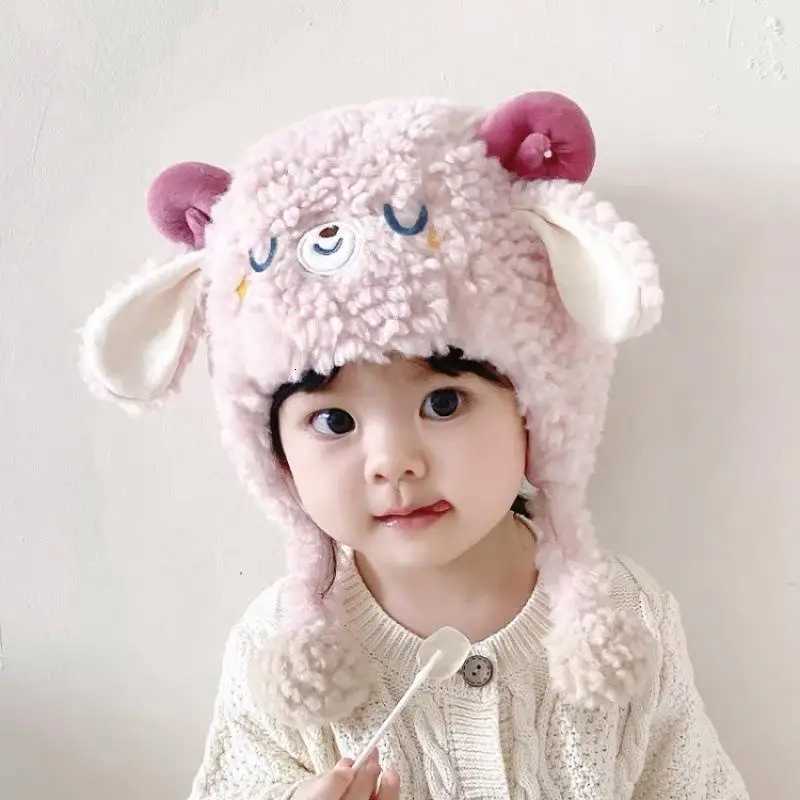 ABeautiful Cute Sheep Beanie Cap Thick Lamb Fleece Warm Earmuffs Caps For Boy Girl Outdoor Windproof Plush Fluffy Warm HatXJ251023