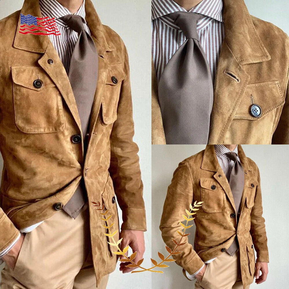 Suede Mens Blazer Casual Jacket Retro n Warm for Autumn and Winter Formal Business Suit Male 251023