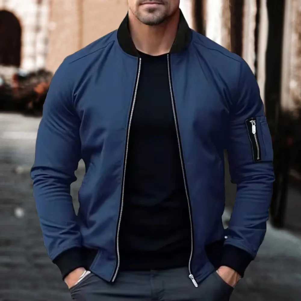 Autumn New Jackets for Men Solid Color Bomber Jacket Coat Business Stand Collar Male Windbreaker Outwear Mens Zipper Streetwear W251023