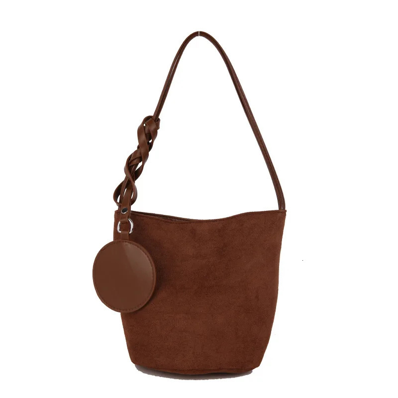 Solid Color Women Suede Shoulder Bucket Bags Large Capacity Versatile Ladies Underarm Tote Casual Female Phone Handbags Purse 251018