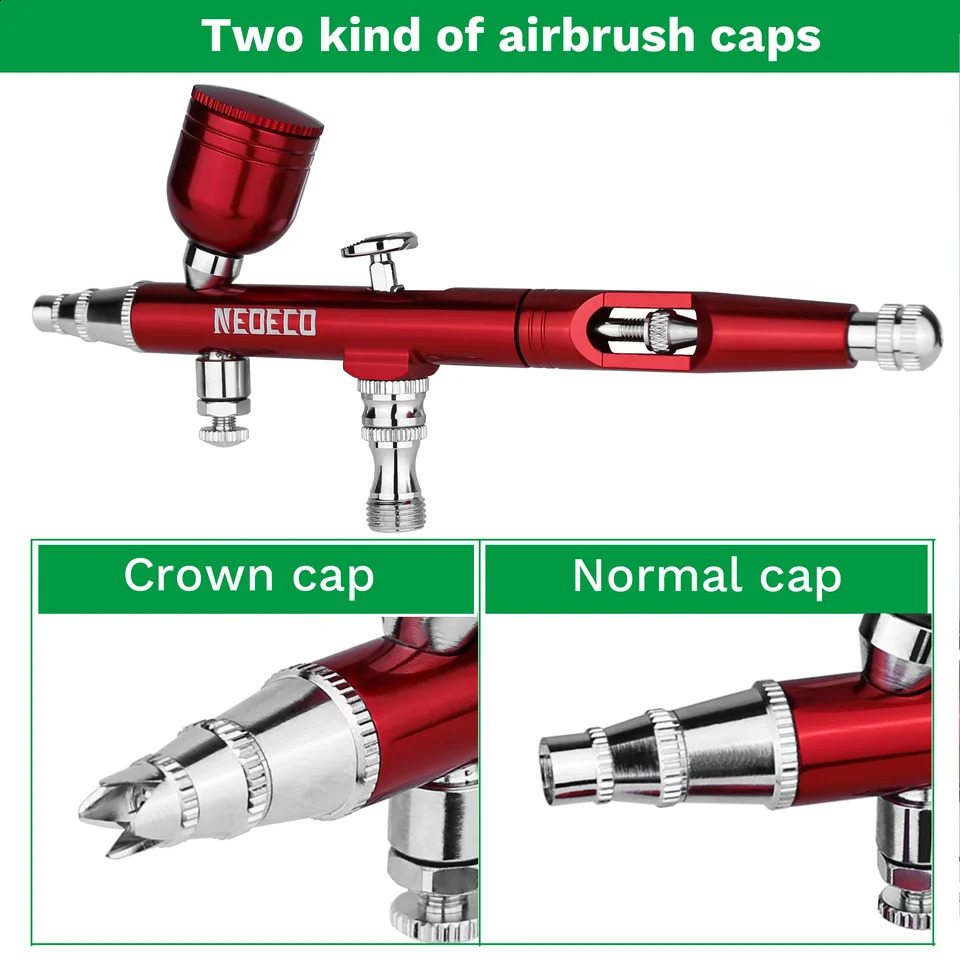 Airbrush Dual Action Gravity Feed 0m Nozzle Adjustable RedGold Cake Decorating Brushes For Nail Manicure With Wrench Straw 251015