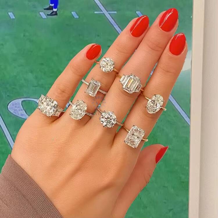 Top Sales 14K Gold Engagement Solitaire Ring 3CT 4CT 5CT Oval Cushion Cut Wedding Band VVS Moissanite Ring for Women