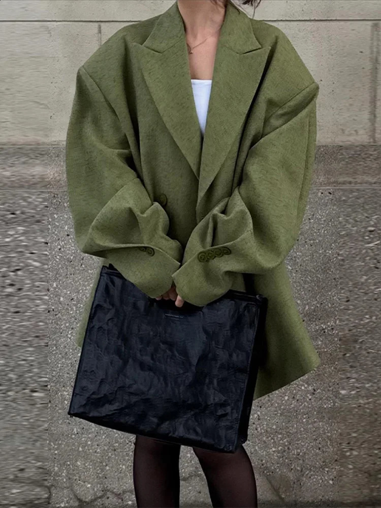 Elegant Green Lapel Suits Skirts Sets Women Loose Double Breasted Long Sleeve Jacket Short Skirt Autumn Lady Suit Coats 251022