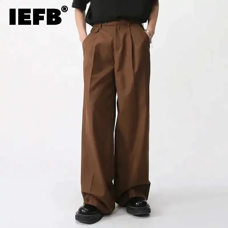 IEFB Mens Wear Spring Suit Pants Loose Straight Korean Fashion Simple Solid Color Male Casual Trousers Wide Leg 9A6959 251023
