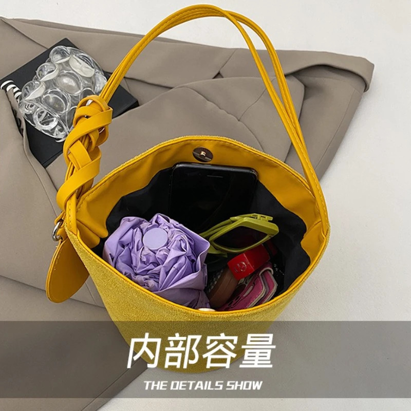 Solid Color Women Suede Shoulder Bucket Bags Large Capacity Versatile Ladies Underarm Tote Casual Female Phone Handbags Purse 251018