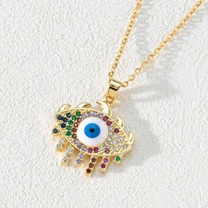 Gold necklace Fashionable Evil Eye Necklace Zircon Drip Oil Pendant Brass Gold Plated Retro Eyelash Design necklace for women and men