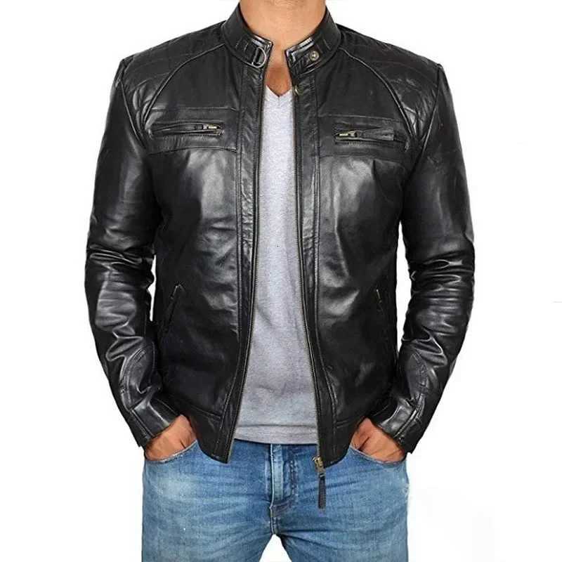 2022 Men Leather Jacket Teenagers Stand Collar Punk Men Motorcycle Leather Jacket Brown Leather Jacket Chaqueta De Los Hombres W251023