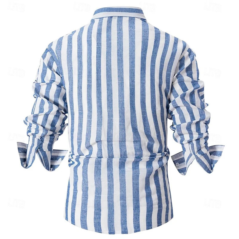 Mens Shirts Linen Shirts Summer Shirts Stripes Business Casual Everyday Yellow Pink Navy Green Long Sleeves Lapel Clothing 6XL 251016