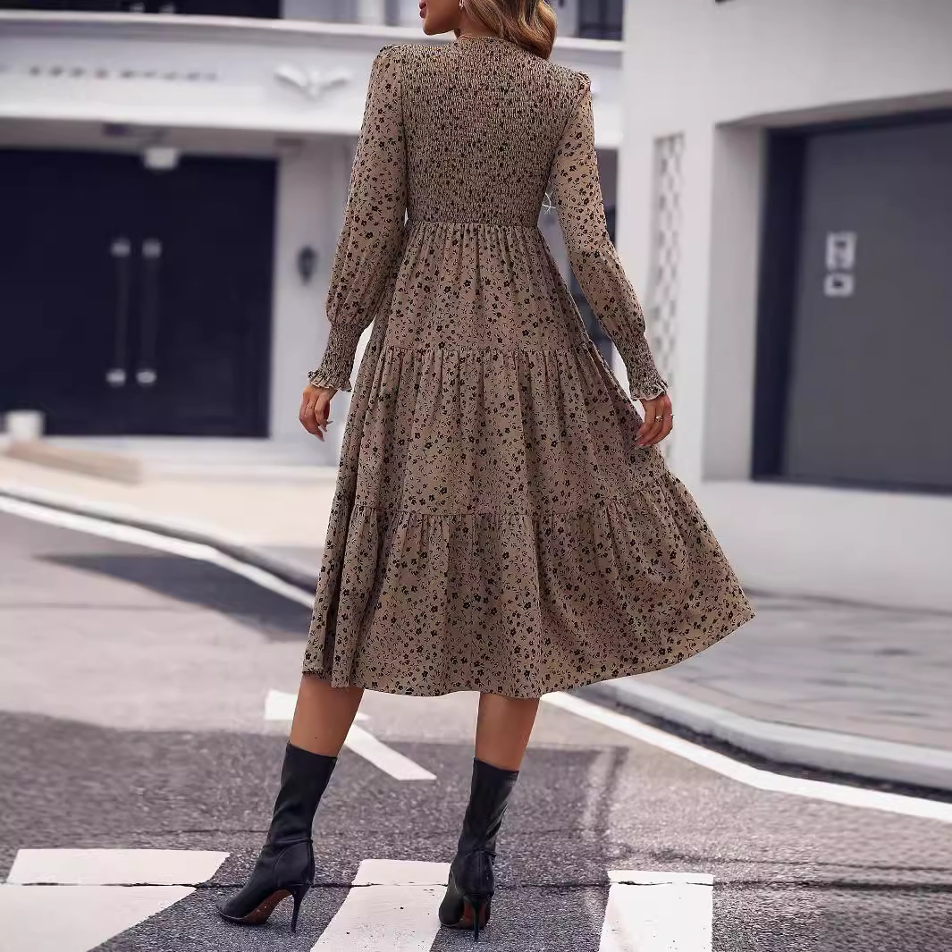 Summer Elegant New Solid Color Long Round Neck Waist Dress Designer Women's Hot Selling Fashion Luxury Clothing