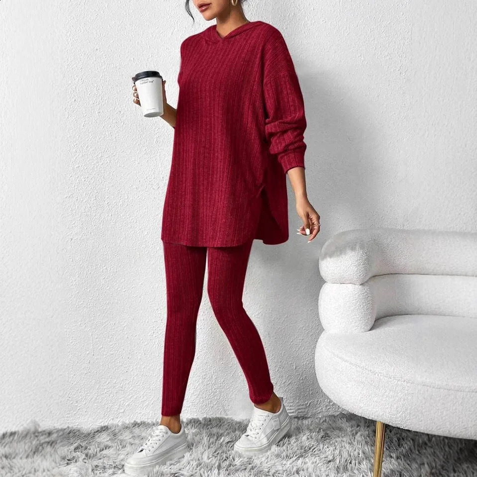 Autumn and Winter European American Womens Clothing Loose Hooded Long Sleeve Casual Trousers Thread Set 251022
